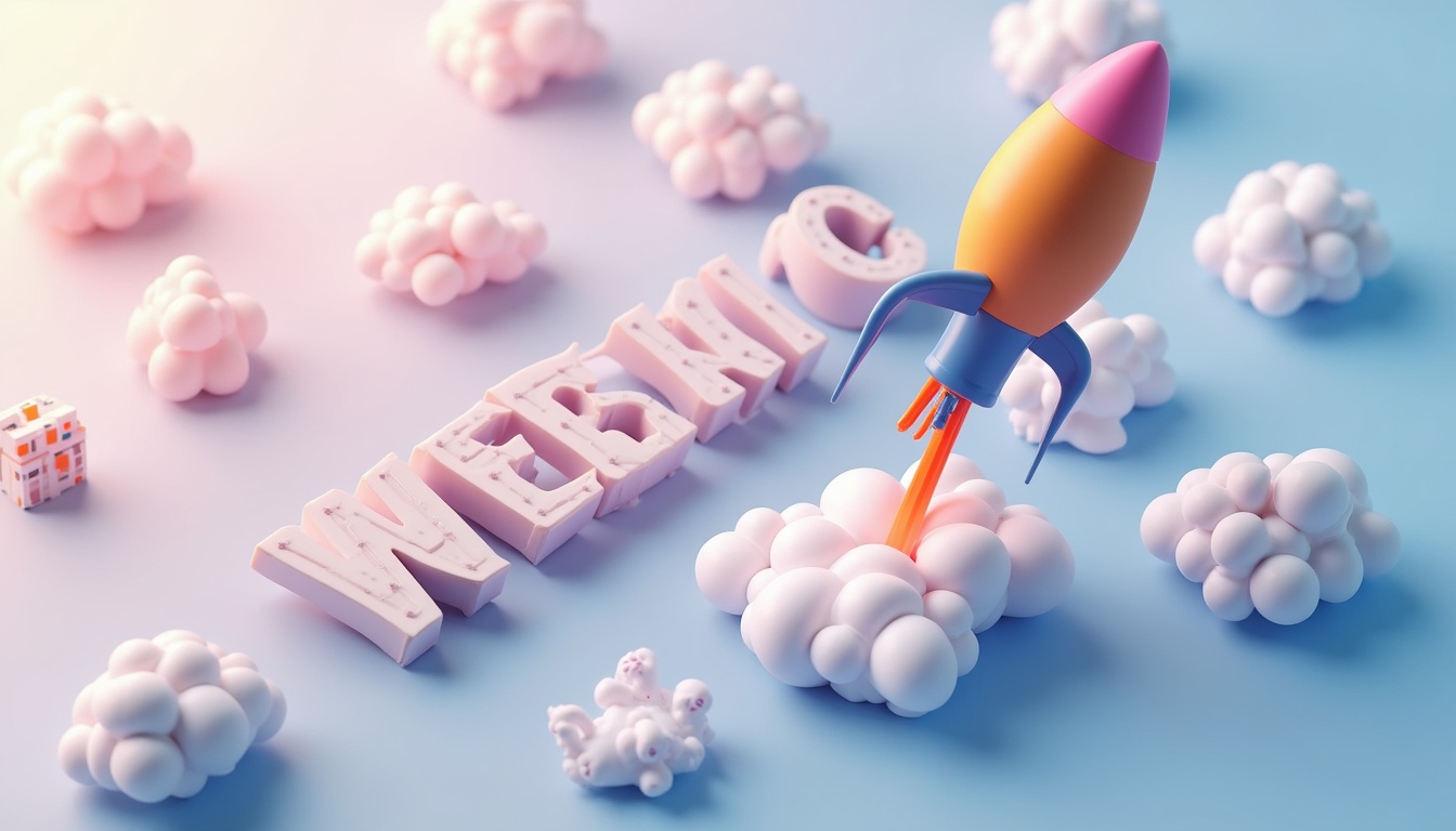 Ilustrație futuristă a unui proces de crearea unui site web, cu elemente de AI și tehnologie avansată.